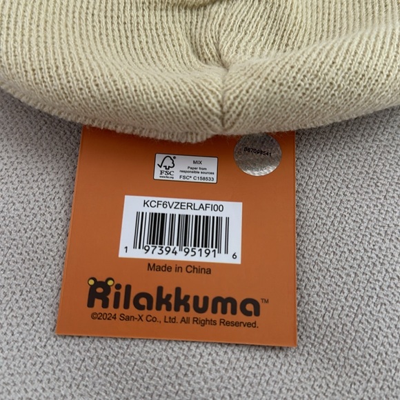 RILAKKUMA SAN-X CO BEIGE BEANIE OS NWT PATCH IS SEWN ON UNISEX - Picture 6 of 8